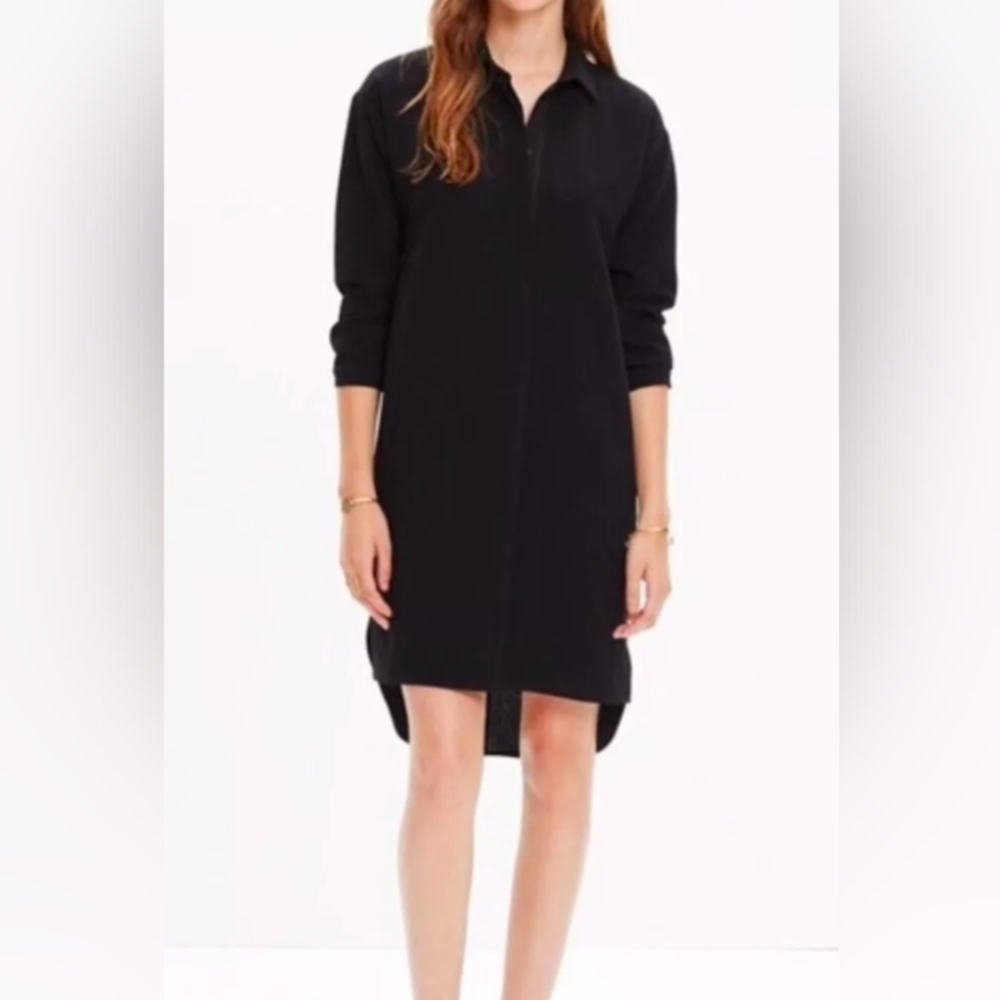 Madewell Black Collared Hi-Lo Shirt Dress Size XXS